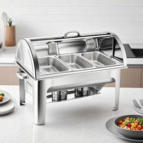 SOGA 4X 3L Triple Tray Stainless Steel Roll Top Chafing Dish