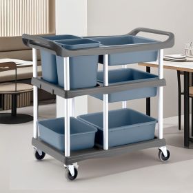SOGA 2X 3-Tier Commercial Soiled Food Trolley Dirty Plate Cart Five Buckets Kitchen Food Utility