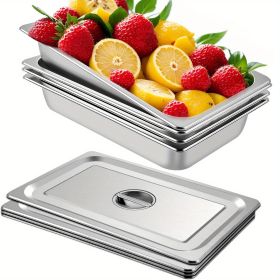 4 - Pack 20.9×12.8×3.9 - Inch Deep Steam Table Pans - Full - Size 13L Stainless Steel Food Containers. Anti - Jam Design, Ideal for Hotels, Ovens