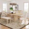 TOPMAX Contemporary 6-Piece 78inch Extendable Pedestal Dining Table Set with 18inch Removable Leaf and Dining Bench, 4 Upholstered Dining Chairs