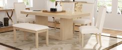 TOPMAX Contemporary 6-Piece 78inch Extendable Pedestal Dining Table Set with 18inch Removable Leaf and Dining Bench, 4 Upholstered Dining Chairs