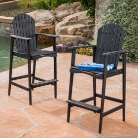 Outdoor Acacia Wood Adirondack Barstools, Set of 2, Dark Gray (Color: as Pic)